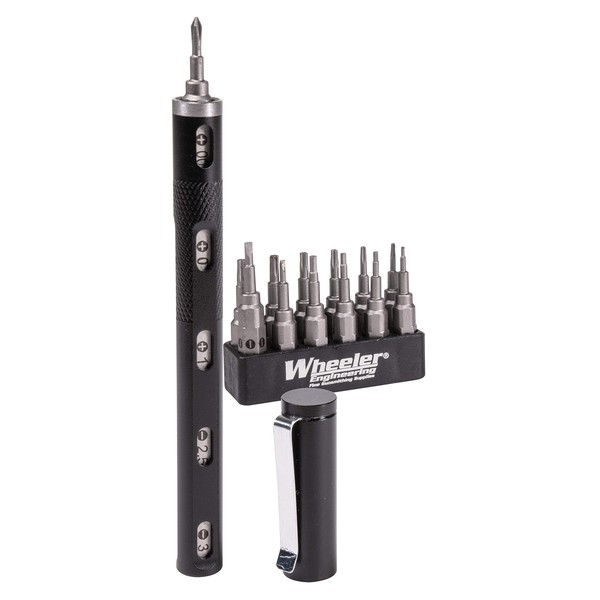 Wheeler Micro Multi-Driver Tool Pen with Aluminum Handle for Gunsmithing and Firearm Maintenance, black, silver