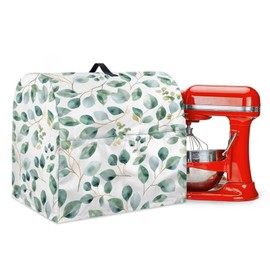 Txnsiver Dust Cover for Kitchen Mixer Waterproof Multi-Functional Kitchen Stand Mixer Cover with Front Pockets and Top Handles Easy to Clean for 6-8 Quart Standing Mixer, Eucalyptus Foliage White