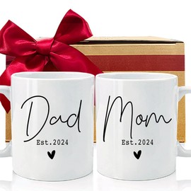 CATABUBU Est 2024 Mom Dad Mugs Set Gifts for New Parents, Est 2024 Parents to be Gift, Baby Reveal Mug, New Parents Pregnancy Announcement 2024 Gifts, First Time Mom Dad to Be Mugs Gifts
