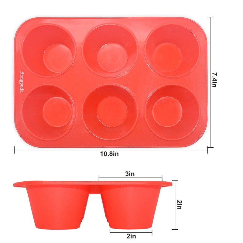 Bongpuda Silicone Large Muffin Pan 2 Pack,6 Cup Large Silicone