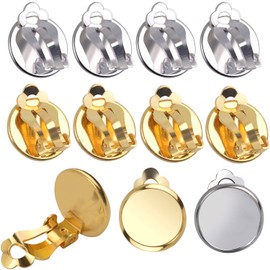 Clip-on Earring Findings,Round Tray Earring Clip Converter Cabochon Setting Earring Bezel Components Findings for Non-Pierced Ears Cabochon Jewelry Making