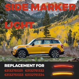 HECASA LED Side Marker Light Compatible with 2007-2015 Mini Cooper R55 R56 R57 R58 R59 R60 R61, Fender Bumper Lamps 4Pcs Smoke Lens Front Amber Rear Red LED, Clubman Hatch Convertible Coupe