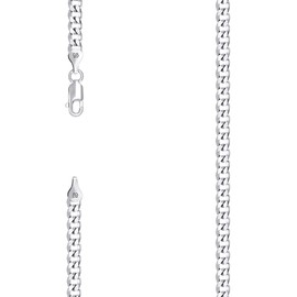 JewelryWeb 925 Sterling Silver Solid Super Flat Comfort Curb Chain Rhodium 3.7mm Bracelet 7 Inch Link-Bracelet for Women and Men