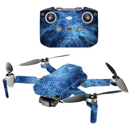 MightySkins Carbon Fiber Compatible with DJI Mini 2 Portable Drone - Blue Mystic Flames | Protective, Durable Textured Carbon Fiber Finish | Easy to Apply | Made in The USA