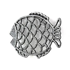 Antique Silver Cast Iron Big Fish Trivet 8" - Sea Decor - Coastal Beach Decor