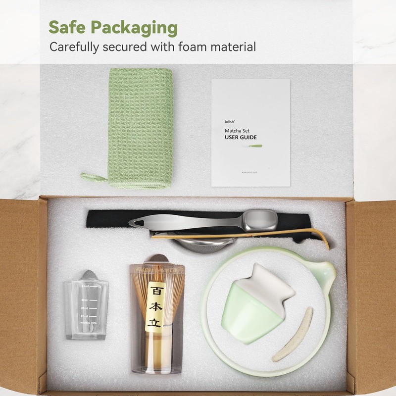 Joiish 10-Pcs Matcha Kit Set, Whisk and Bowl with Spout
