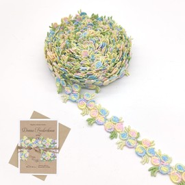 XCSJ Rose Embroidery Lace Ribbon, 5 Yard, Polyester, Floral Border, Decorative Trim for Sewing, Clothing, Weddings, Parties