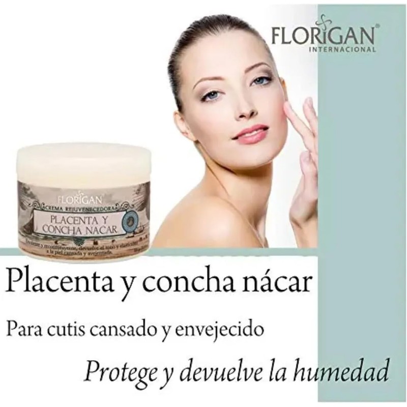 Crema Rejuvenecedora, Colágeno Placenta Y Concha Nácar 350g Florigan® Previene