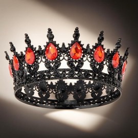 CAVETEE Red & Black Crown for Women, Full Round Queen Crown Birthday Queen Princess Tiara Party Decorations for Women Costume Party Hair Accessories