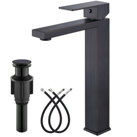 gotonovo Vessel Sink Faucet Single Handle Tall Bathroom Faucet One Hole Modern Lavatory Vanity Basin Mixer Tap Matching Supply Hoses and Pop up Drain Without Overflow, Oil Rubbed Bronze