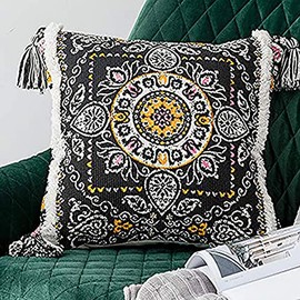 MOCOFO Cushion Cover Sofa Back 17.7 x 17.7 inches (45 x 45 cm) Nordic Cute Hairy Embroidery Zabuton Cover Tassel Cotton Solid Velvet Fabric Luxury Fabric Stylish 17.7 x 17.7 inches (45 x 45 cm) Nordic