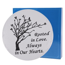 10 Inch Polyresin Memorial Garden Stone, Rooted in Love Stepping Stones Oudoor, Memorial Gifts for Loss of Loved One, Décor for Homes, Lawn and Garden (Grey Round Tree)