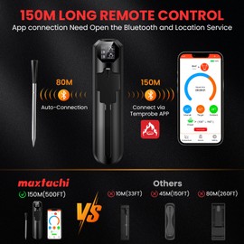 maxtachi Wireless Intelligent Kitchen Thermometer 100 m Bluetooth Grill Thermometer with Display, Digital Meat Thermometer for Oven, Grill, Skewer etc