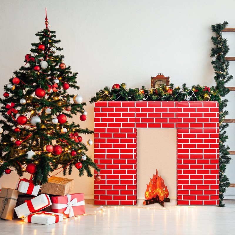 Fullhawl 3D Artificial Red Brick Cardboard Fireplace 39 x 35