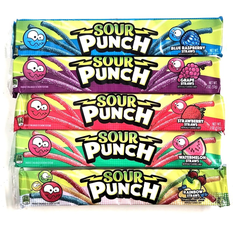 Sour Punch Candy Straws (5 Pack Assorted) with 2 Gosutoys