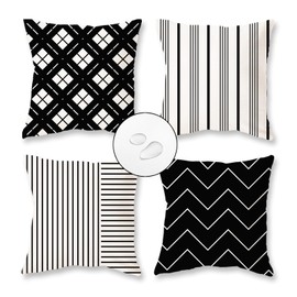 TAJWE Outdoor Waterproof Pillow Covers 18X18 Set of 4 Black and White Modern Geometry Stripe Decorative Cushion Cases for Patio Furniture Couch Porch