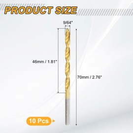 uxcell 10pcs Titanium Twist Drill Bit 9/64" Drilling Dia High Speed Steel Drills for Hardened Metal, Stainless Steel, Cast Iron, Wood, Plastic