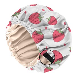 BHAHB Bonnet Satin Bonnet for Sleeping, Double Layer Quality Reusable Elastic Adjustable Satin Hair Cap, Cute Design for Women and Girls (O8 Strawberry)