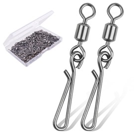 100Pcs Fishing Rolling Barrel Swivel with Hanging Snap, Stainless Steel Quick Clips High Speed Snap Connector for Freshwater Saltwater Fishing Trolling Fishing (10#)