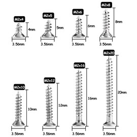 Kigauru 800 Pcs Self Tapping Screws Carbon Steel Screw Set M2 Round Head Screw Nails Pan Head Self Tapping Screw Cross Screw Set Woodworking Supplies Fastener Wood Screw Set Repair Tool with Plastic