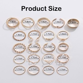 FDEETY Pack of 22 Gold Silver Rings for Women 18 Carat Gold-Plated Golden Rings Set Open Knot Stackable Rings Butterfly Heart Rings Jewellery for Women Girls, Zinc