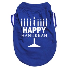 Petitebella Happy Hanukkah Candelabra - Camisa para perro (azul/bandera, XXXL)