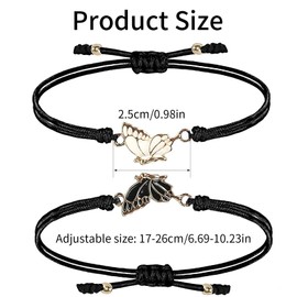 Pack of 2 Friendship Bracelets, Butterfly Bracelet, Friendship Bracelet with Butterfly Bracelet, Best Friend Bracelet, Friendship Bracelet Women, Gifts for Couples and Best Friend, Metal