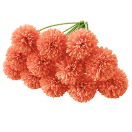 ONLY ART 12pcs Coral Flowers Silk Ball Chrysanthemum Artificial Flowers 12.5" for Home Kitchen Wedding Party Decorations New Year Spring