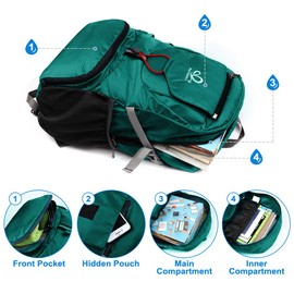 WATERFLY Foldable Travel Backpack Lightweight 20L Hiking Daypack for Outdoor Cycling Camping (Green)