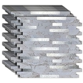 YMMXGE 10-Sheet Peel and Stick Backsplash Metal Tile，Stick on Kitchen Bathroom Walls Self-Adhesive Aluminum Mosaic (10, Printed White)