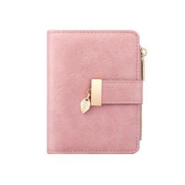 Pomelo Best Wallet Women Large Capacity Bifold Wallets for Women Credit Card Holder 8 Card Slots with 2 ID Window Zipper Coin Pocket Rose