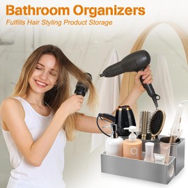 GFWARE Hair Tool Organizer - Bathroom Vanity Organizers and Storage, Hair Styling Accessories Hot Tools Organizer Hair Dryer, Blow Dryer, Curling Iron, Flat Iron, Hair Straightener, Silver