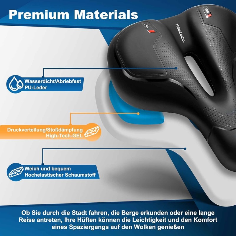 toptrek Bicycle Saddle Comfortable Soft Memory Foam Ergonomic Shock Absorbing