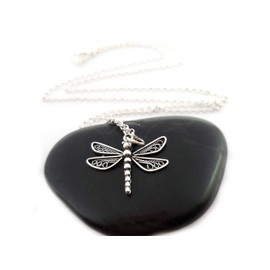 Dragonfly Charm Necklace - Large Dragonfly - Dainty Sterling Silver Jewelry