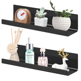 SHMSHNG Wall Shelf, No Drilling, Floating Shelf, Set of 2, 38 cm Acrylic Floating Shelf Wall for Books and Photos, Picture Rail, White, Bathroom Shelf, No Drilling for Home, Study, Kitchen, Black