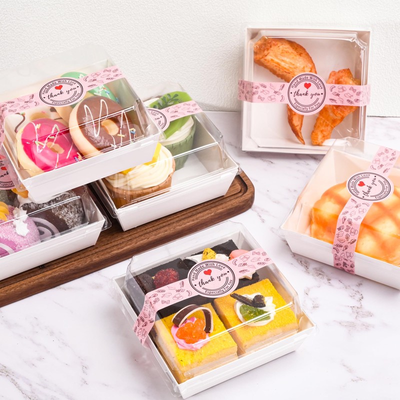 TECARATE Paper Charcuterie Boxes with Clear Lids and Stickers -