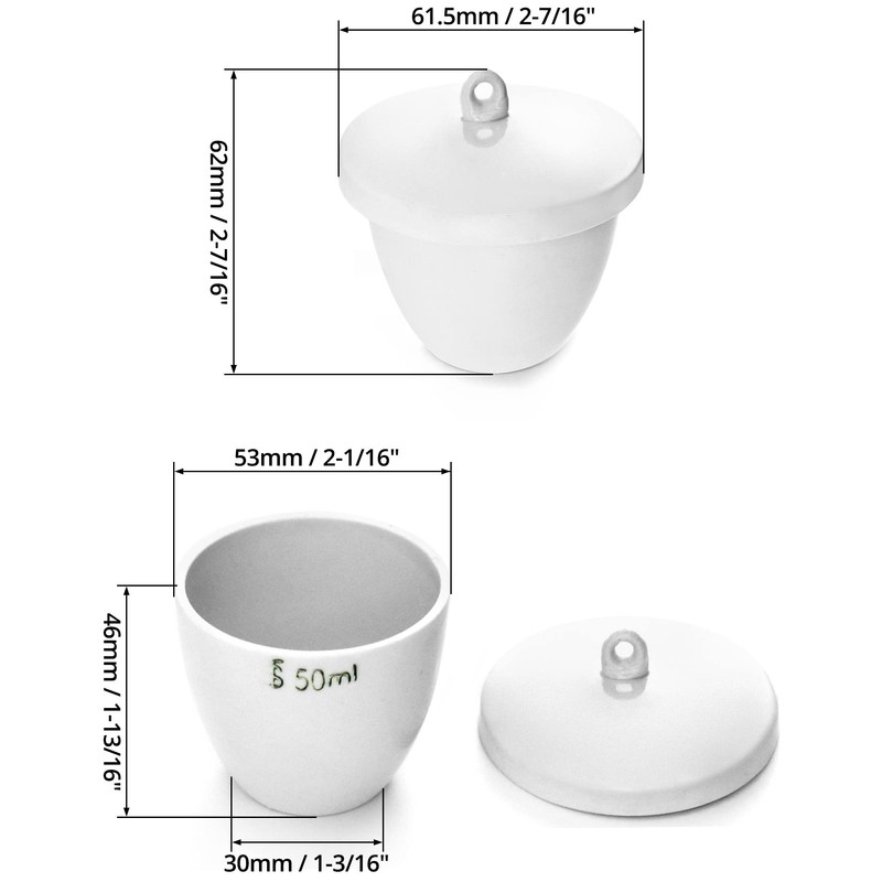 QWORK Lab Porcelain Crucible with Lid, 2 Pack, 50ml Capacity,