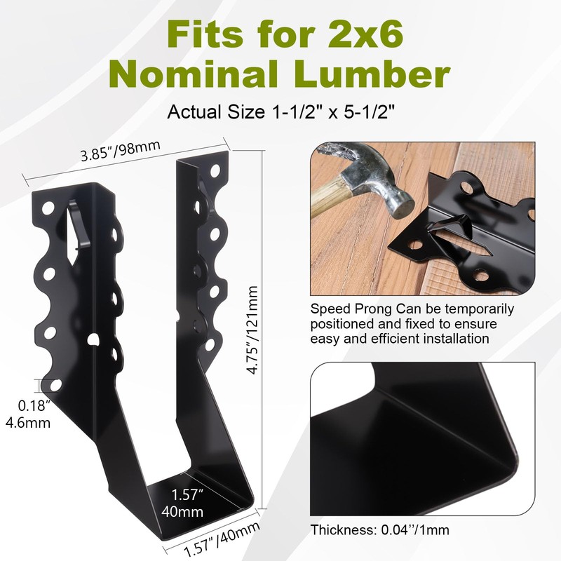 25 Pcs 2x6 Joist Hangers for Wood, 20 Gauge Black