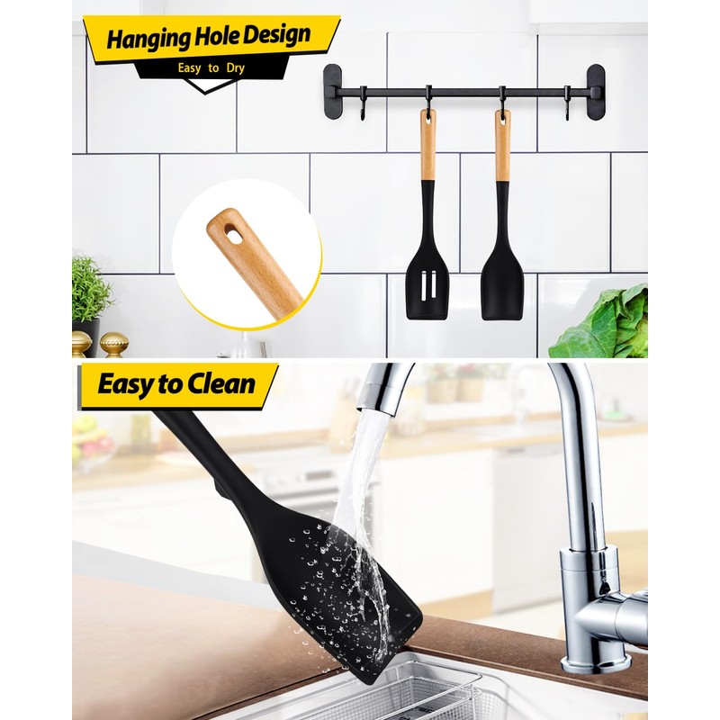 Pack of 2 Large Silicone Cooking Spoons, Heat Resistant Non