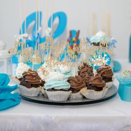 Donoter 36 piezas de adornos para cupcakes de color dorado claro Oh Baby Shower, palillos para cupcakes para revelar el género, baby shower, fiesta de decoración de pasteles