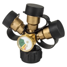 BlueStars 3 Way Propane Splitter Propane Connector QCC/POL with Gauge and Shut-Off Valve - Propane Tank 3 Y Splitter Adapter Fitting for Gas Grills, Heaters, Camping Stoves, BBQ Griddles, Gas Burners