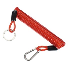 PATIKIL 5 ft Breakaway Trailer Cable, Trailer Brake Away Cable Safety Cable Straps Stainless Steel Spring Towing Coiled Wire with Clip for RV Trailer Emergency Breakaway Switch, Red