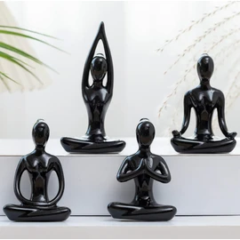 4pcs Yoga Statues Women Zen Decor Figurines Meditation Table Decoration Sculpture Spiritual Accents Shelf Decorations for Home Living Room Bedroom Office Black