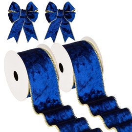 Arborus Blue Velvet Christmas Ribbon 2.5 Inch Christmas Tree Ribbon with Metallic Wired Edge Velvet Ribbon for Gift Wrapping Wreaths Garland Big Bow Crafts Supplies(2 Rolls, 20 Yards)