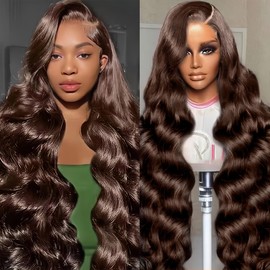 BOTNNS 30 Inch Chocolate Brown Lace Front Wig Human Hair 13x4 HD Body Wave Brown Lace Front Wigs Human Hair Pre Plucked Brown Human Hair Wig Colored 200 Density Brown Lace Frontal Wigs Human Hair