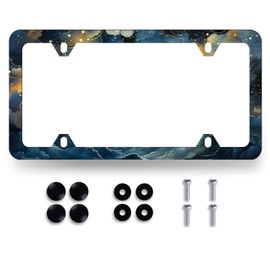 Galaxy License Plate Frame Watercolor Starry Sky License Plate Holder Colorful Stainless Steel Car Accessory Funny License Plate Men Women Decoration Size 12.2" x 6.2" with Screws