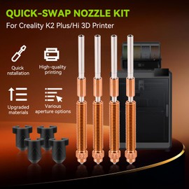 YIBEICO Quick-Swap Nozzle Kit for Creality K2 Plus/Hi 3D Printer, with 0.2mm, 0.4mm, 0.6mm, 0.8mm Hardened Steel Nozzles, 20 Cleaning Pins,Silicone Socks,Removal Tool