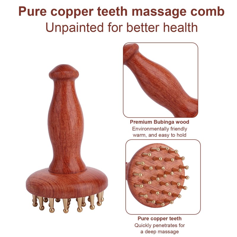 Penitue Meridian Massage Brush with Handle, Pure Copper Teeth Body