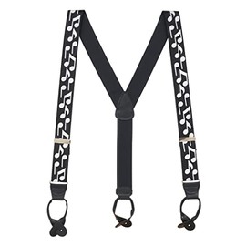 Suspender Store Novelty White Musical Notes on Black Suspenders - 1.5-Inch Wide Elastic - Y-Back - Button - 48" for 5'9" to 6'2" tall