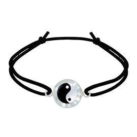 LES POULETTES BIJOUX - Bracelet Elastic Link Mother of Pearl Medal Yin and Yang, Sterling Silver, Mother of pearl.